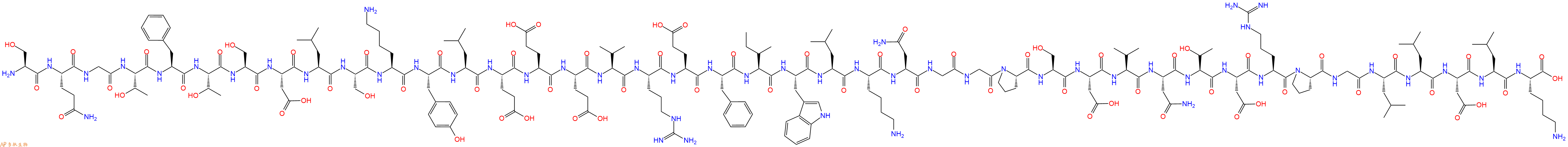 专肽生物产品H2N-Ser-Gln-Gly-Thr-Phe-Thr-Ser-Asp-Leu-Ser-Lys-Tyr-Leu-Glu-Glu-Glu-Val-Arg-Glu-Phe-Ile-Trp-Leu-Lys-Asn-Gly-Gly-Pro-Ser-Asp-Val-Asn-Thr-Asp-Arg-Pro-Gly-Leu-Leu-Asp-Leu-Lys-OH