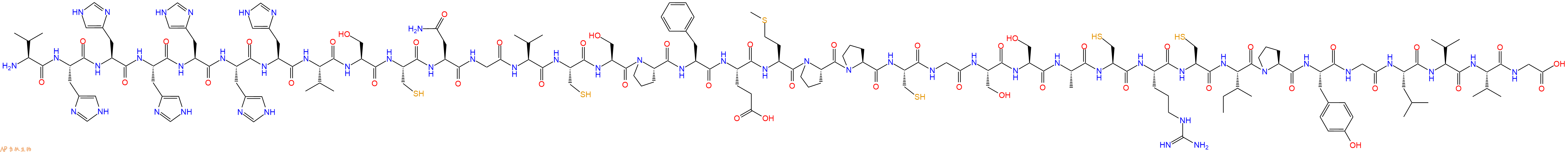 专肽生物产品H2N-Val-His-His-His-His-His-His-Val-Ser-Cys-Asn-Gly-Val-Cys-Ser-Pro-Phe-Glu-Met-Pro-Pro-Cys-Gly-Ser-Ser-Ala-Cys-Arg-Cys-Ile-Pro-Tyr-Gly-Leu-Val-Val-Gly-OH
