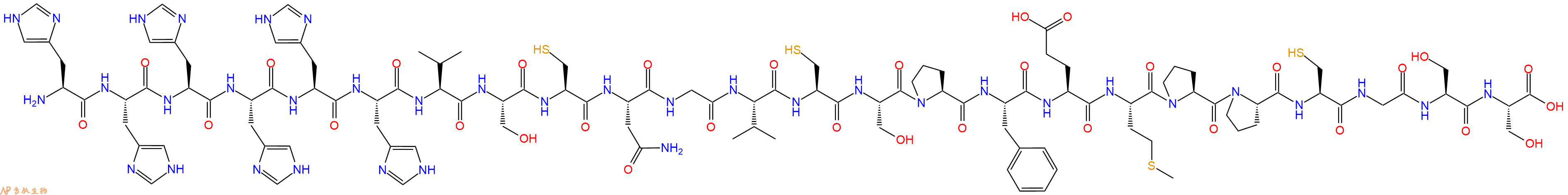 专肽生物产品H2N-His-His-His-His-His-His-Val-Ser-Cys-Asn-Gly-Val-Cys-Ser-Pro-Phe-Glu-Met-Pro-Pro-Cys-Gly-Ser-Ser-OH