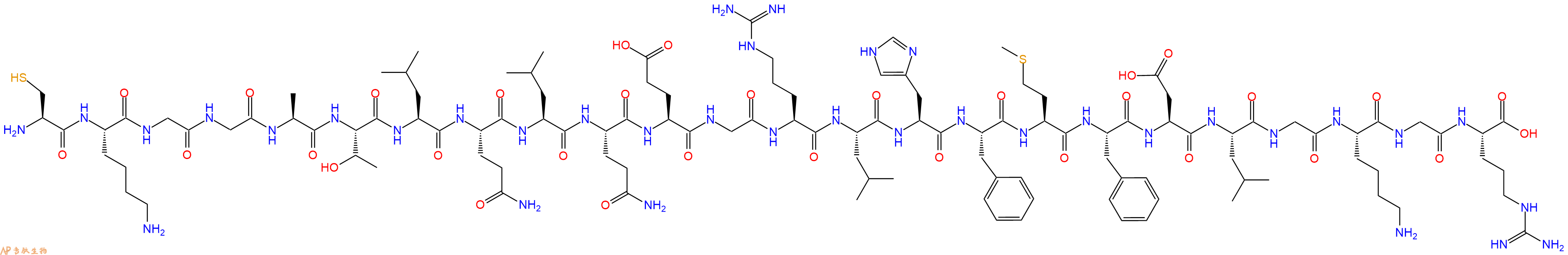 专肽生物产品H2N-Cys-Lys-Gly-Gly-Ala-Thr-Leu-Gln-Leu-Gln-Glu-Gly-Arg-Leu-His-Phe-Met-Phe-Asp-Leu-Gly-Lys-Gly-Arg-OH