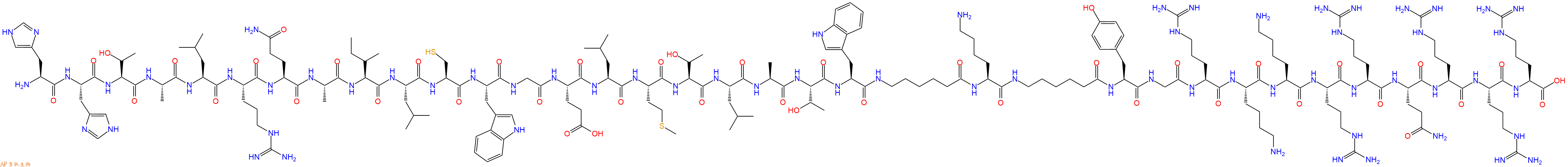 专肽生物产品H2N-His-His-Thr-Ala-Leu-Arg-Gln-Ala-Ile-Leu-Cys-Trp-Gly-Glu-Leu-Met-Thr-Leu-Ala-Thr-Trp-Ahx-Lys-Ahx-Tyr-Gly-Arg-Lys-Lys-Arg-Arg-Gln-Arg-Arg-Arg-OH