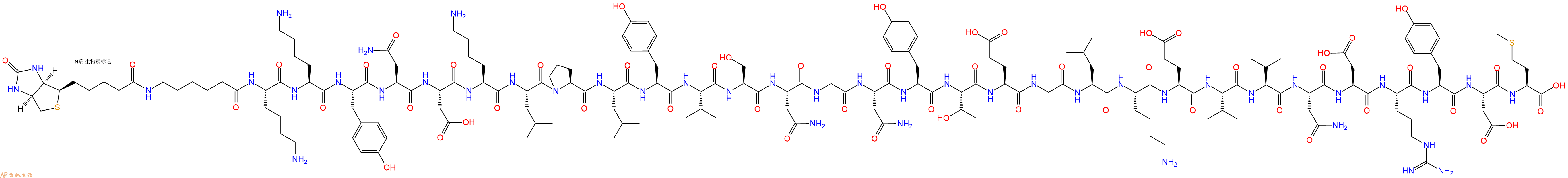 专肽生物产品Biotinyl-Ahx-Lys-Lys-Tyr-Asn-Asp-Lys-Leu-Pro-Leu-Tyr-Ile-Ser-Asn-Gly-Asn-Tyr-Thr-Glu-Gly-Leu-Lys-Glu-Val-Ile-Asn-Asp-Arg-Tyr-Asp-Met-OH