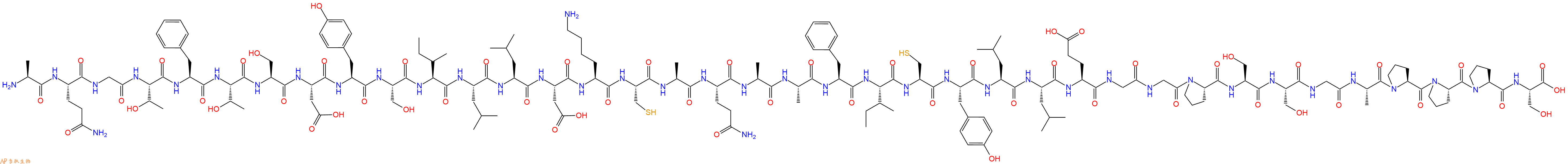 专肽生物产品H2N-Ala-Gln-Gly-Thr-Phe-Thr-Ser-Asp-Tyr-Ser-Ile-Leu-Leu-Asp-Lys-Cys-Ala-Gln-Ala-Ala-Phe-Ile-Cys-Tyr-Leu-Leu-Glu-Gly-Gly-Pro-Ser-Ser-Gly-Ala-Pro-Pro-Pro-Ser-OH