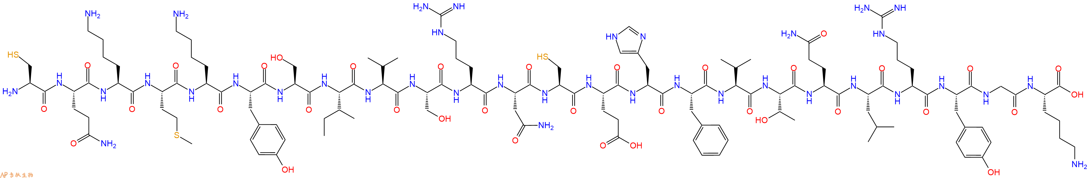 专肽生物产品H2N-Cys-Gln-Lys-Met-Lys-Tyr-Ser-Ile-Val-Ser-Arg-Asn-Cys-Glu-His-Phe-Val-Thr-Gln-Leu-Arg-Tyr-Gly-Lys-OH