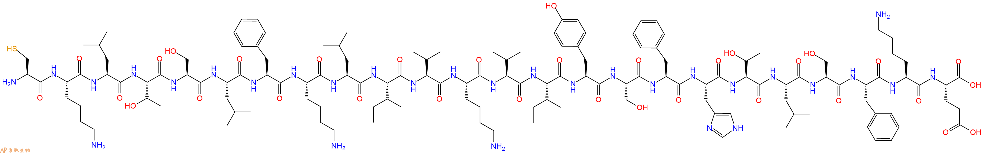 专肽生物产品H2N-Cys-Lys-Leu-Thr-Ser-Leu-Phe-Lys-Leu-Ile-Val-Lys-Val-Ile-Tyr-Ser-Phe-His-Thr-Leu-Ser-Phe-Lys-Glu-OH