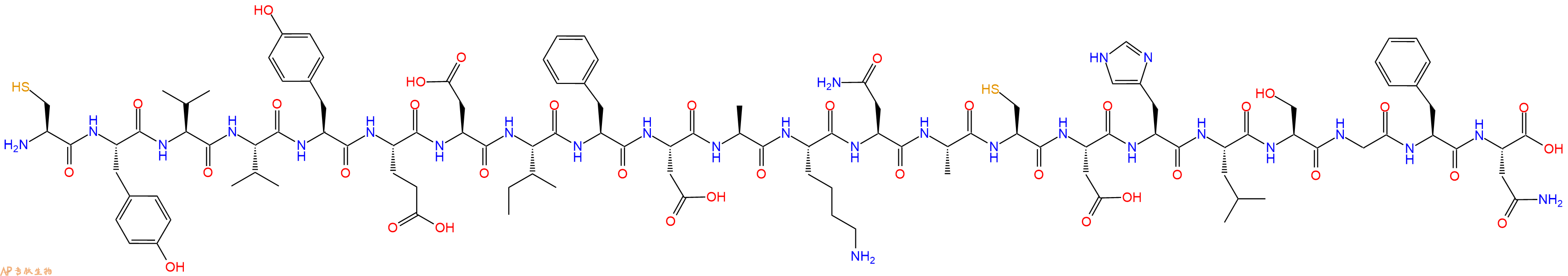 专肽生物产品H2N-Cys-Tyr-Val-Val-Tyr-Glu-Asp-Ile-Phe-Asp-Ala-Lys-Asn-Ala-Cys-Asp-His-Leu-Ser-Gly-Phe-Asn-OH