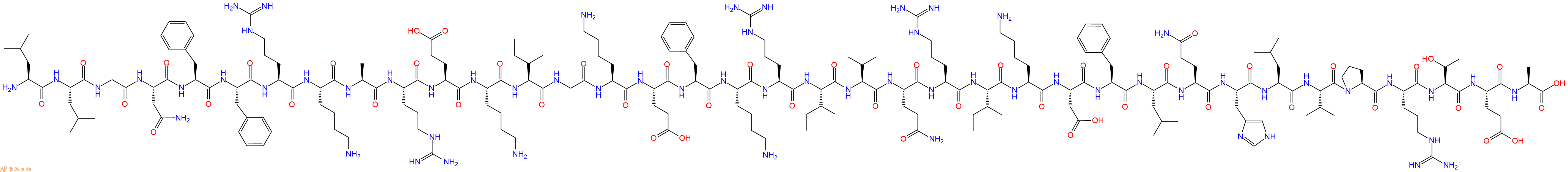 专肽生物产品H2N-Leu-Leu-Gly-Asn-Phe-Phe-Arg-Lys-Ala-Arg-Glu-Lys-Ile-Gly-Lys-Glu-Phe-Lys-Arg-Ile-Val-Gln-Arg-Ile-Lys-Asp-Phe-Leu-Gln-His-Leu-Val-Pro-Arg-Thr-Glu-Ala-OH