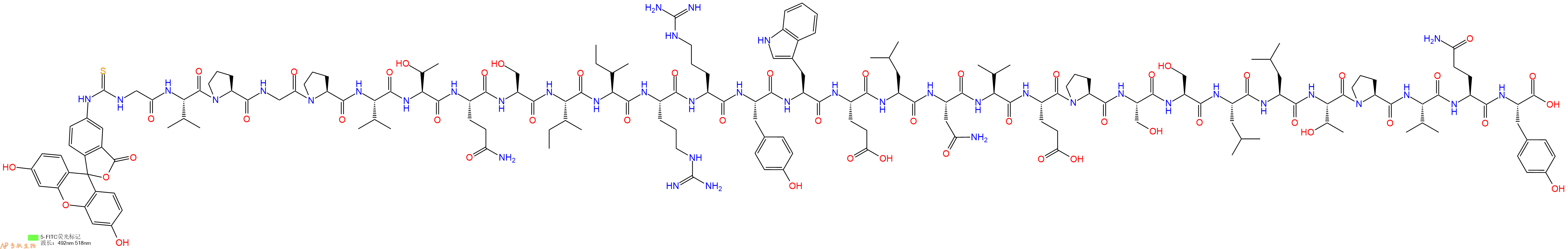 专肽生物产品5FITC-Gly-Val-Pro-Gly-Pro-Val-Thr-Gln-Ser-Ile-Ile-Arg-Arg-Tyr-Trp-Glu-Leu-Asn-Val-Glu-Pro-Ser-Ser-Leu-Leu-Thr-Pro-Val-Gln-Tyr-OH