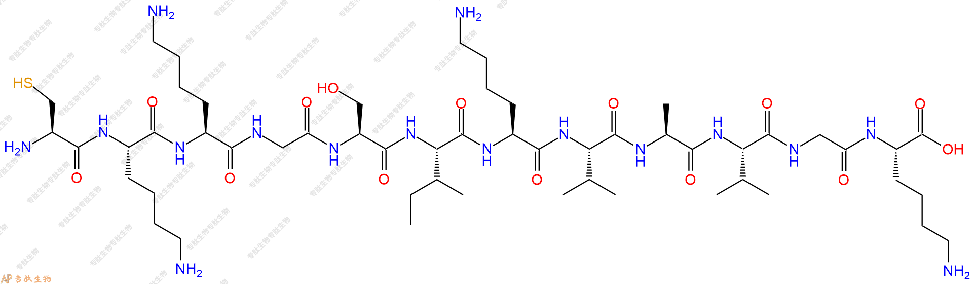 专肽生物产品H2N-Cys-Lys-Lys-Gly-Ser-Ile-Lys-Val-Ala-Val-Gly-Lys-OH