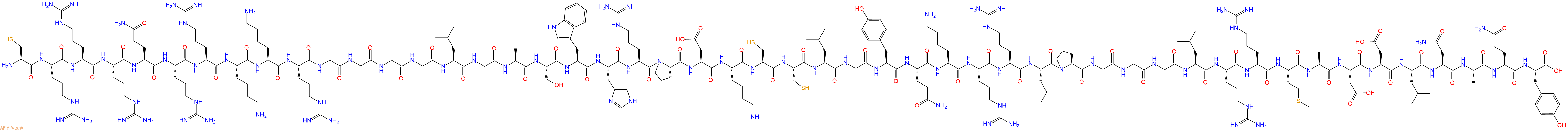 专肽生物产品H2N-Cys-Arg-Arg-Arg-Gln-Arg-Arg-Lys-Lys-Arg-Gly-Gly-Gly-Gly-Leu-Gly-Ala-Ser-Trp-His-Arg-Pro-Asp-Lys-Cys-Cys-Leu-Gly-Tyr-Gln-Lys-Arg-Arg-Leu-Pro-Gly-Gly-Gly-Leu-Arg-Arg-Met-Ala-Asp-Asp-Leu-Asn-Ala-Gln-Tyr-OH