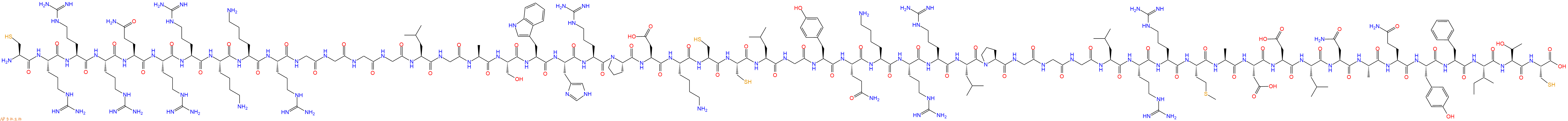专肽生物产品H2N-Cys-Arg-Arg-Arg-Gln-Arg-Arg-Lys-Lys-Arg-Gly-Gly-Gly-Gly-Leu-Gly-Ala-Ser-Trp-His-Arg-Pro-Asp-Lys-Cys-Cys-Leu-Gly-Tyr-Gln-Lys-Arg-Arg-Leu-Pro-Gly-Gly-Gly-Leu-Arg-Arg-Met-Ala-Asp-Asp-Leu-Asn-Ala-Gln-Tyr-Phe-Ile-Thr-Cys-OH