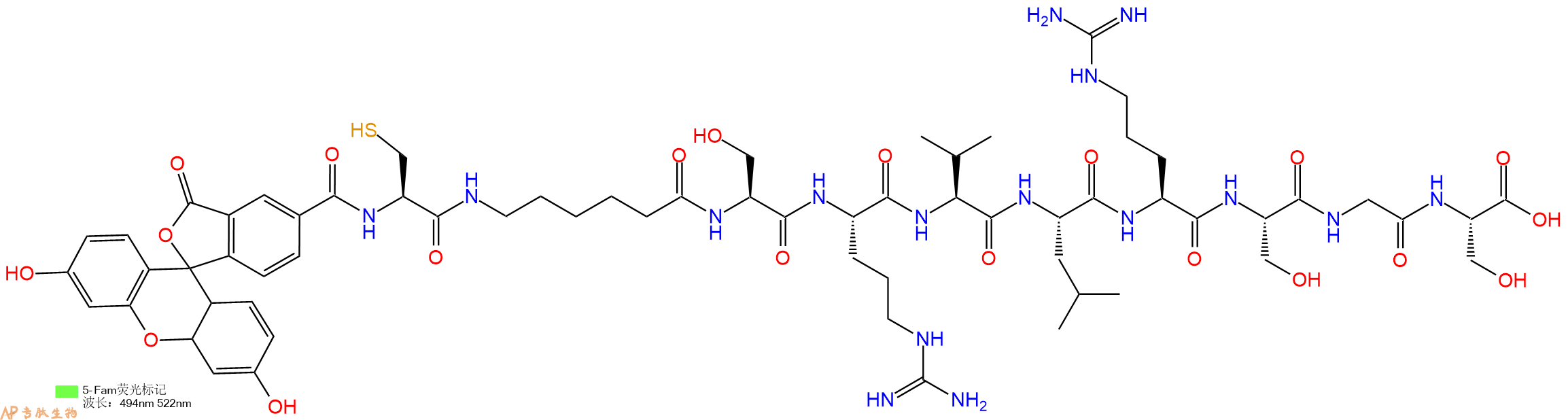 专肽生物产品5FAM-Cys-Ahx-Ser-Arg-Val-Leu-Arg-Ser-Gly-Ser-OH