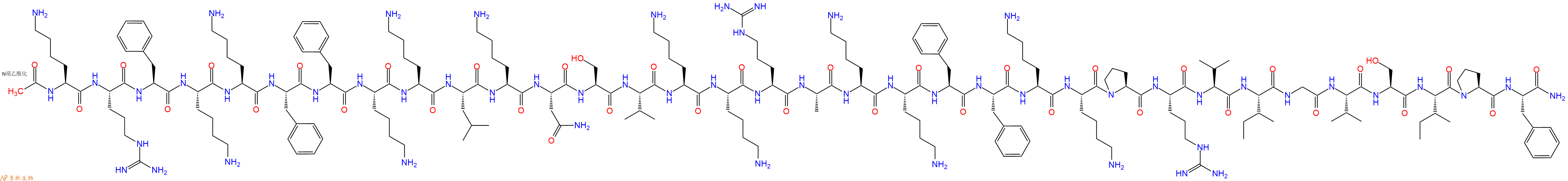 专肽生物产品Ac-Lys-Arg-Phe-Lys-Lys-Phe-Phe-Lys-Lys-Leu-Lys-Asn-Ser-Val-Lys-Lys-Arg-Ala-Lys-Lys-Phe-Phe-Lys-Lys-Pro-Arg-Val-Ile-Gly-Val-Ser-Ile-Pro-Phe-NH2