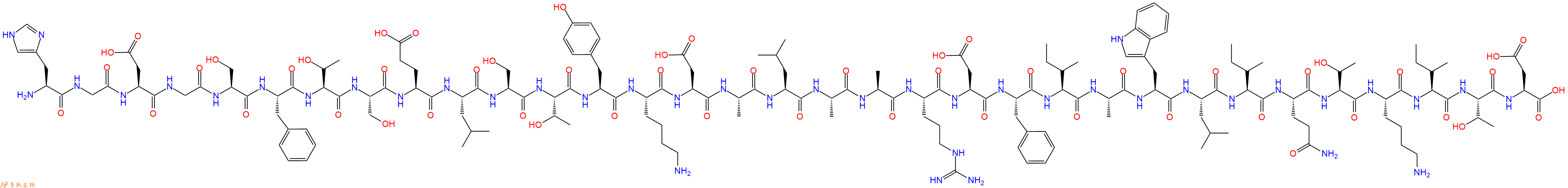 专肽生物产品H2N-His-Gly-Asp-Gly-Ser-Phe-Thr-Ser-Glu-Leu-Ser-Thr-Tyr-Lys-Asp-Ala-Leu-Ala-Ala-Arg-Asp-Phe-Ile-Ala-Trp-Leu-Ile-Gln-Thr-Lys-Ile-Thr-Asp-OH
