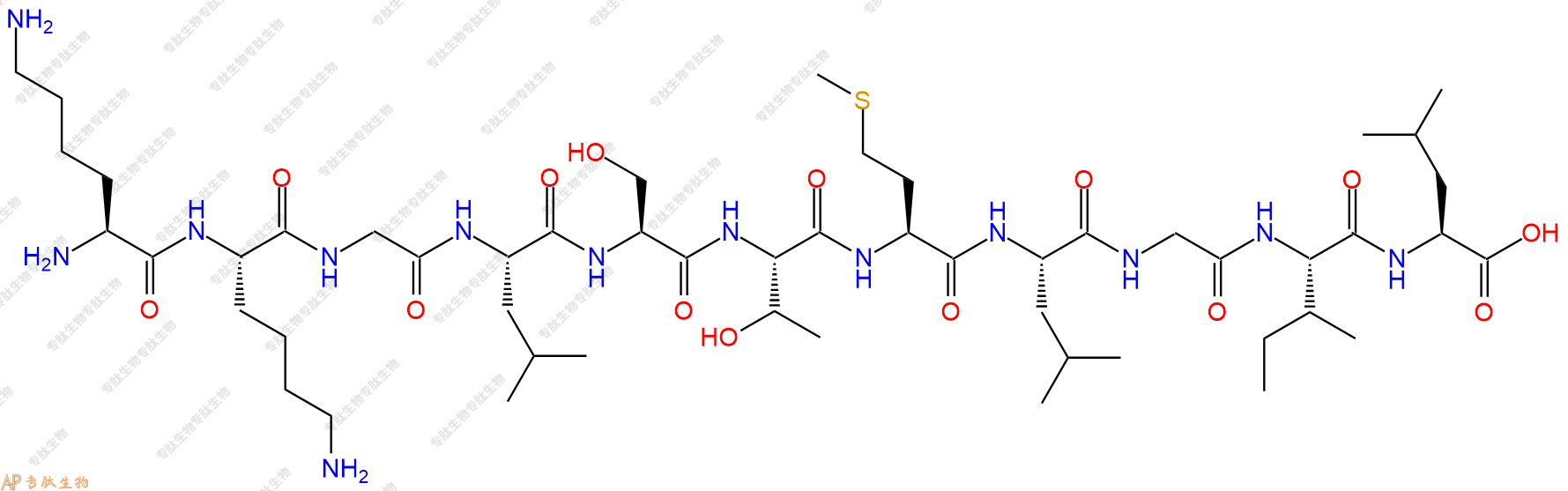 专肽生物产品H2N-Lys-Lys-Gly-Leu-Ser-Thr-Met-Leu-Gly-Ile-Leu-OH