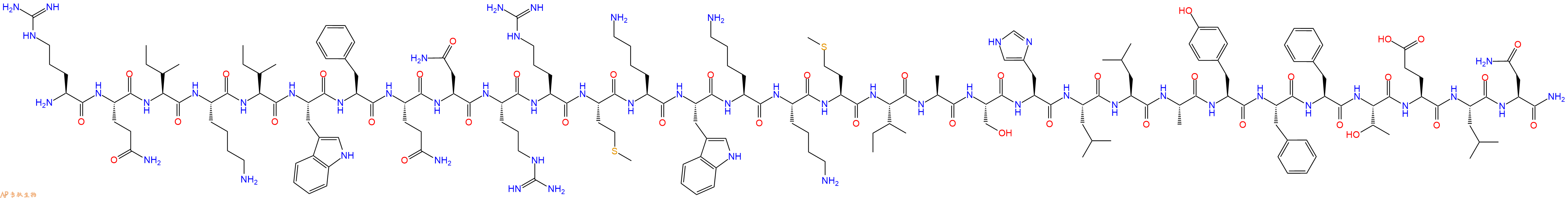 专肽生物产品H2N-Arg-Gln-Ile-Lys-Ile-Trp-Phe-Gln-Asn-Arg-Arg-Met-Lys-Trp-Lys-Lys-Met-Ile-Ala-Ser-His-Leu-Leu-Ala-Tyr-Phe-Phe-Thr-Glu-Leu-Asn-NH2