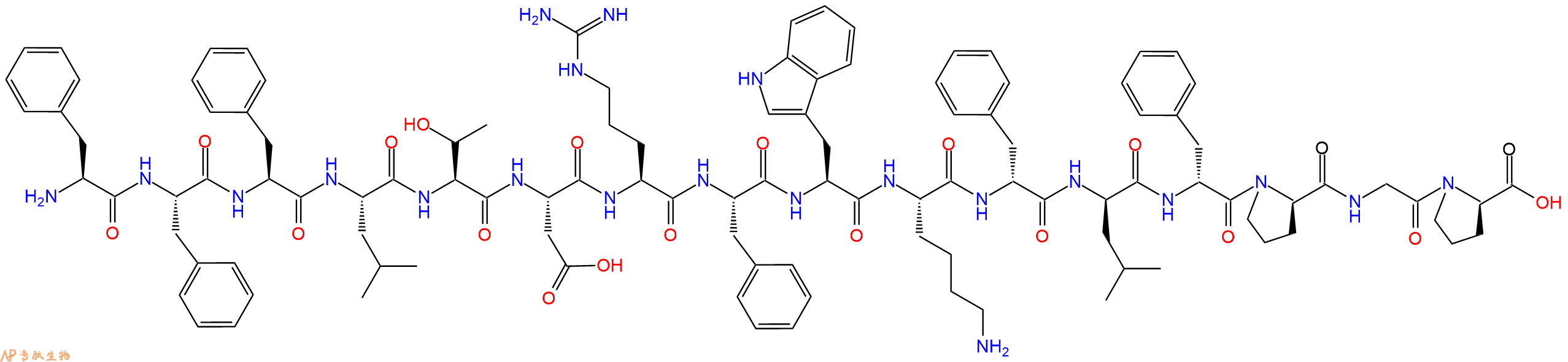 专肽生物产品H2N-Phe-Phe-Phe-Leu-Thr-Asp-Arg-Phe-Trp-Lys-DPhe-DLeu-DPhe-DPro-Gly-DPro-OH