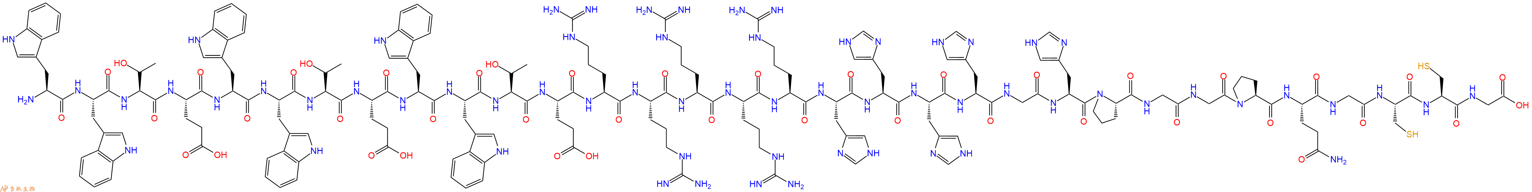 专肽生物产品H2N-Trp-Trp-Thr-Glu-Trp-Trp-Thr-Glu-Trp-Trp-Thr-Glu-Arg-Arg-Arg-Arg-Arg-His-His-His-His-Gly-His-Pro-Gly-Gly-Pro-Gln-Gly-Cys-Cys-Gly-OH