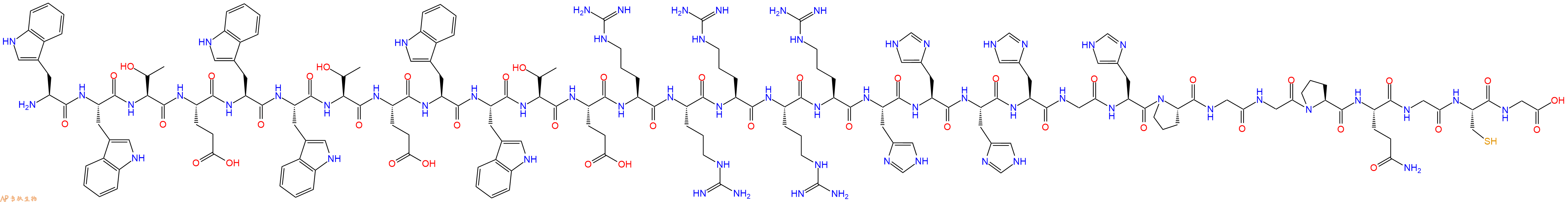 专肽生物产品H2N-Trp-Trp-Thr-Glu-Trp-Trp-Thr-Glu-Trp-Trp-Thr-Glu-Arg-Arg-Arg-Arg-Arg-His-His-His-His-Gly-His-Pro-Gly-Gly-Pro-Gln-Gly-Cys-Gly-OH