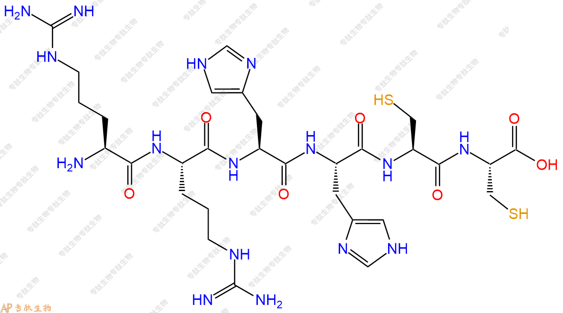 专肽生物产品H2N-Arg-Arg-His-His-Cys-Cys-OH