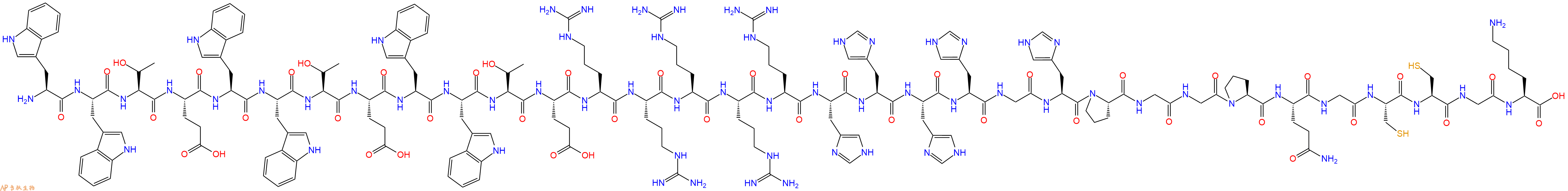 专肽生物产品H2N-Trp-Trp-Thr-Glu-Trp-Trp-Thr-Glu-Trp-Trp-Thr-Glu-Arg-Arg-Arg-Arg-Arg-His-His-His-His-Gly-His-Pro-Gly-Gly-Pro-Gln-Gly-Cys-Cys-Gly-Lys-OH