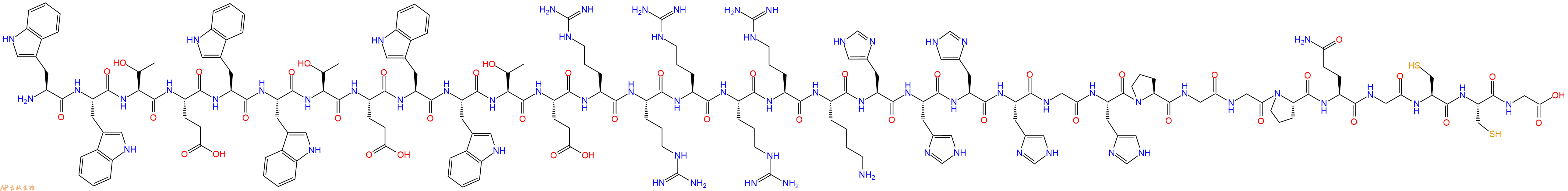 专肽生物产品H2N-Trp-Trp-Thr-Glu-Trp-Trp-Thr-Glu-Trp-Trp-Thr-Glu-Arg-Arg-Arg-Arg-Arg-Lys-His-His-His-His-Gly-His-Pro-Gly-Gly-Pro-Gln-Gly-Cys-Cys-Gly-OH