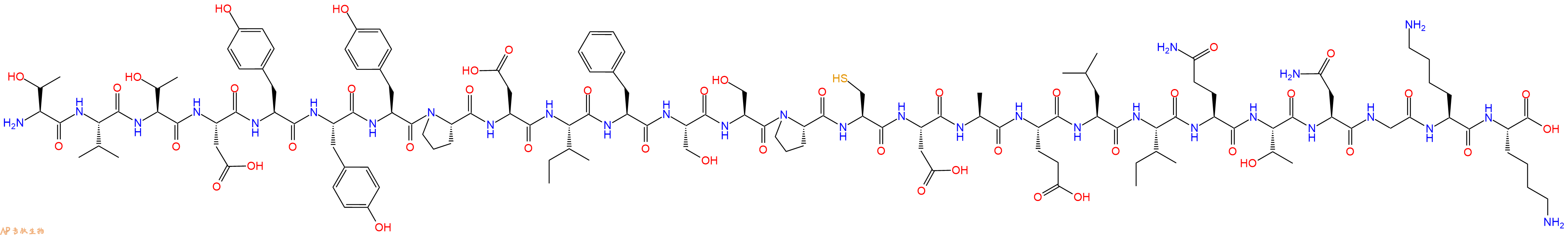 专肽生物产品H2N-Thr-Val-Thr-Asp-Tyr-Tyr-Tyr-Pro-Asp-Ile-Phe-Ser-Ser-Pro-Cys-Asp-Ala-Glu-Leu-Ile-Gln-Thr-Asn-Gly-Lys-Lys-OH