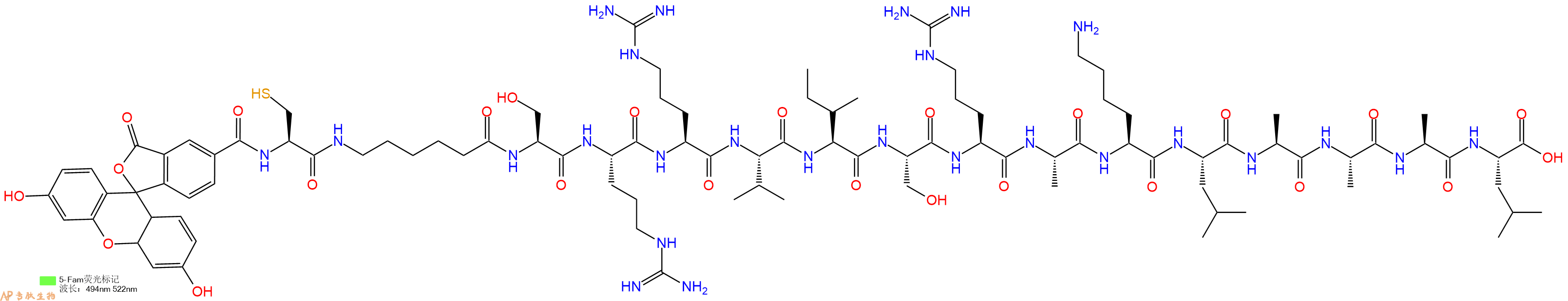 专肽生物产品5FAM-Cys-Ahx-Ser-Arg-Arg-Val-Ile-Ser-Arg-Ala-Lys-Leu-Ala-Ala-Ala-Leu-OH