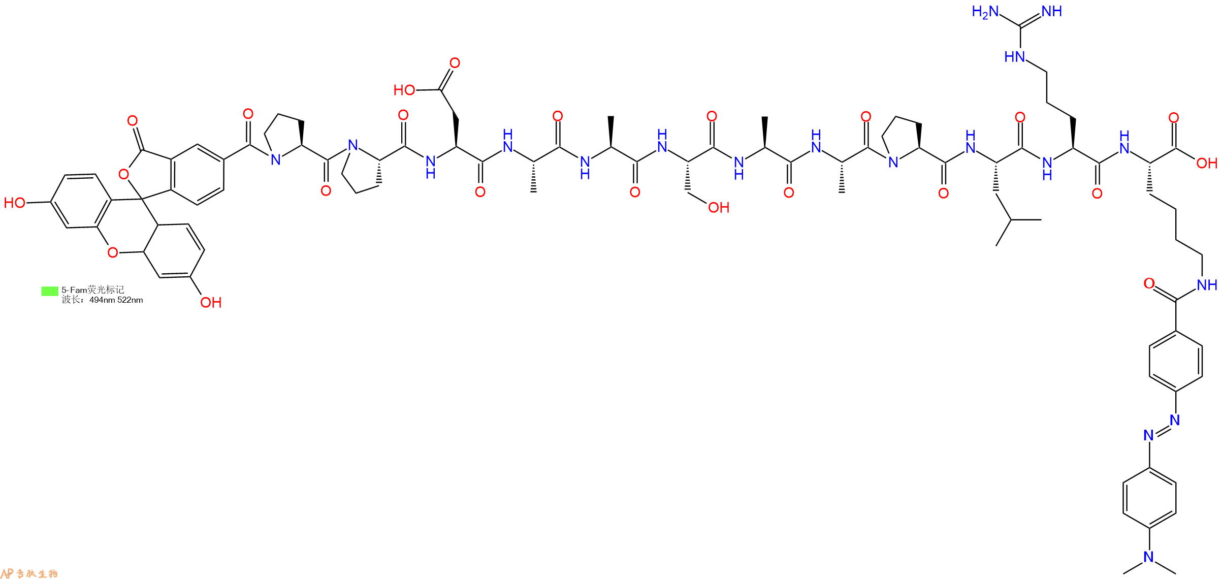 专肽生物产品5FAM-Pro-Pro-Asp-Ala-Ala-Ser-Ala-Ala-Pro-Leu-Arg-Lys(Dabcyl)-OH