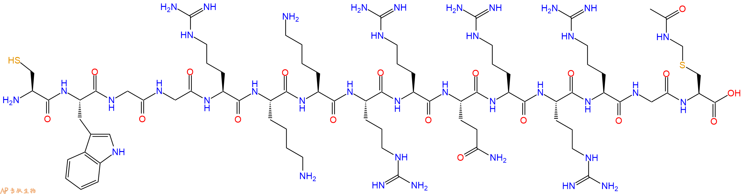 专肽生物产品H2N-Cys-Trp-Gly-Gly-Arg-Lys-Lys-Arg-Arg-Gln-Arg-Arg-Arg-Gly-Cys(Acm)-OH