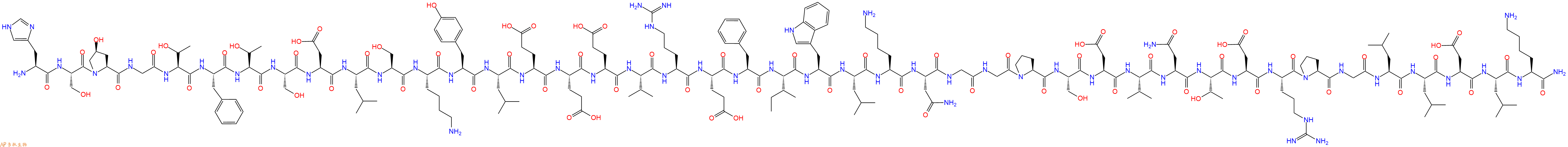 专肽生物产品H2N-His-Ser-Hyp-Gly-Thr-Phe-Thr-Ser-Asp-Leu-Ser-Lys-Tyr-Leu-Glu-Glu-Glu-Val-Arg-Glu-Phe-Ile-Trp-Leu-Lys-Asn-Gly-Gly-Pro-Ser-Asp-Val-Asn-Thr-Asp-Arg-Pro-Gly-Leu-Leu-Asp-Leu-Lys-NH2