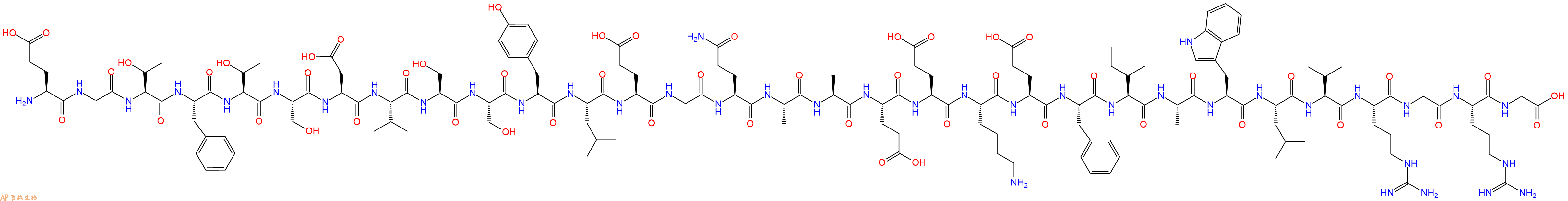 专肽生物产品H2N-Glu-Gly-Thr-Phe-Thr-Ser-Asp-Val-Ser-Ser-Tyr-Leu-Glu-Gly-Gln-Ala-Ala-Glu-Glu-Lys-Glu-Phe-Ile-Ala-Trp-Leu-Val-Arg-Gly-Arg-Gly-OH
