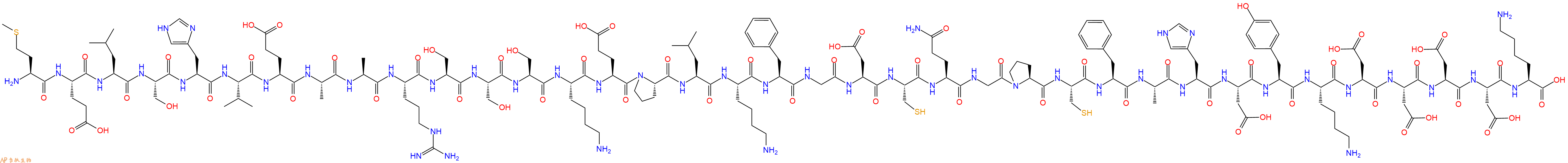 专肽生物产品H2N-Met-Glu-Leu-Ser-His-Val-Glu-Ala-Ala-Arg-Ser-Ser-Ser-Lys-Glu-Pro-Leu-Lys-Phe-Gly-Asp-Cys-Gln-Gly-Pro-Cys-Phe-Ala-His-Asp-Tyr-Lys-Asp-Asp-Asp-Asp-Lys-OH