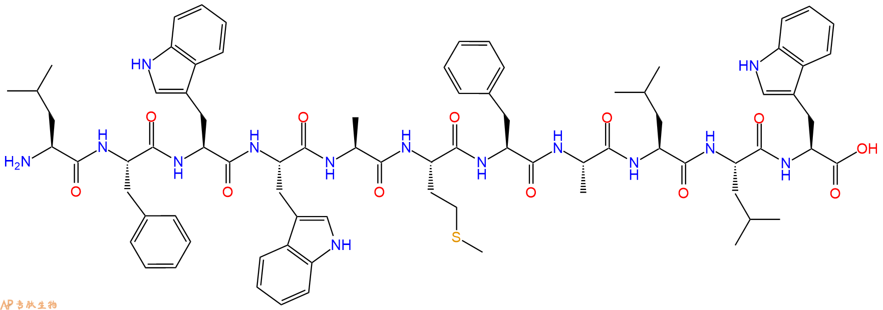 专肽生物产品H2N-Leu-Phe-Trp-Trp-Ala-Met-Phe-Ala-Leu-Leu-Trp-OH