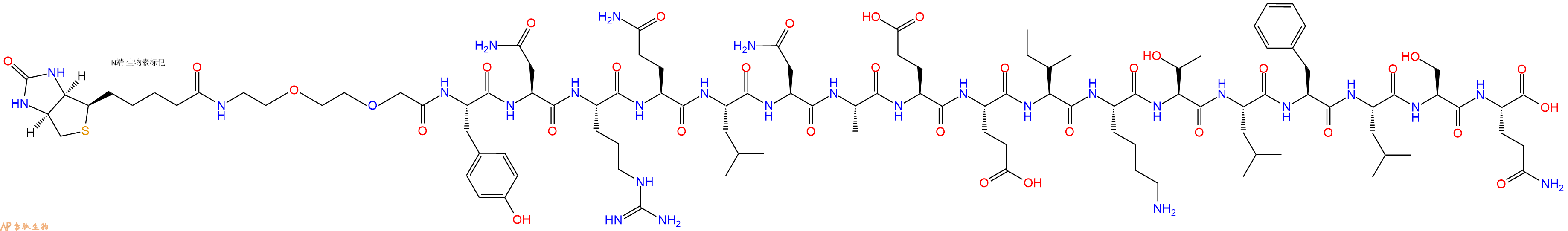 专肽生物产品Biotinyl-PEG2-Tyr-Asn-Arg-Gln-Leu-Asn-Ala-Glu-Glu-Ile-Lys-Thr-Leu-Phe-Leu-Ser-Gln