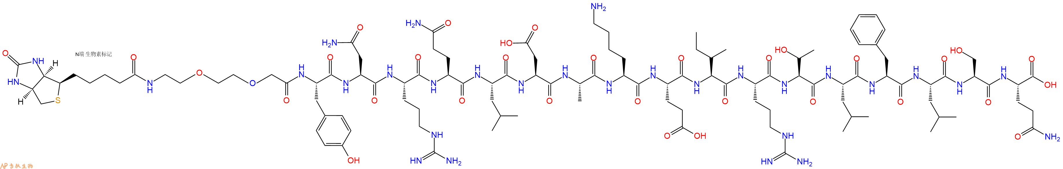 专肽生物产品Biotinyl-PEG2-Tyr-Asn-Arg-Gln-Leu-Asp-Ala-Lys-Glu-Ile-Arg-Thr-Leu-Phe-Leu-Ser-Gln