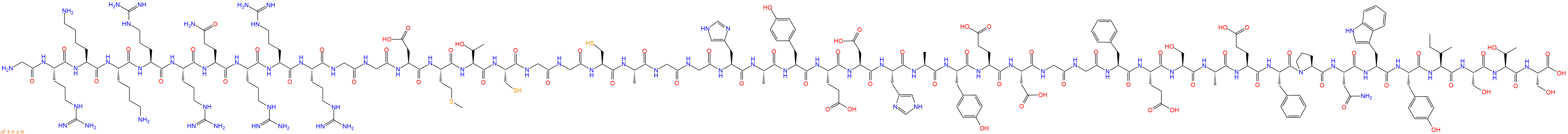 专肽生物产品H2N-Gly-Arg-Lys-Lys-Arg-Arg-Gln-Arg-Arg-Arg-Gly-Gly-Asp-Met-Thr-Cys-Gly-Gly-Cys-Ala-Gly-Gly-His-Ala-Tyr-Glu-Asp-His-Ala-Tyr-Glu-Asp-Gly-Gly-Phe-Glu-Ser-Ala-Glu-Phe-Pro-Asn-Trp-Tyr-Ile-Ser-Thr-Ser-OH