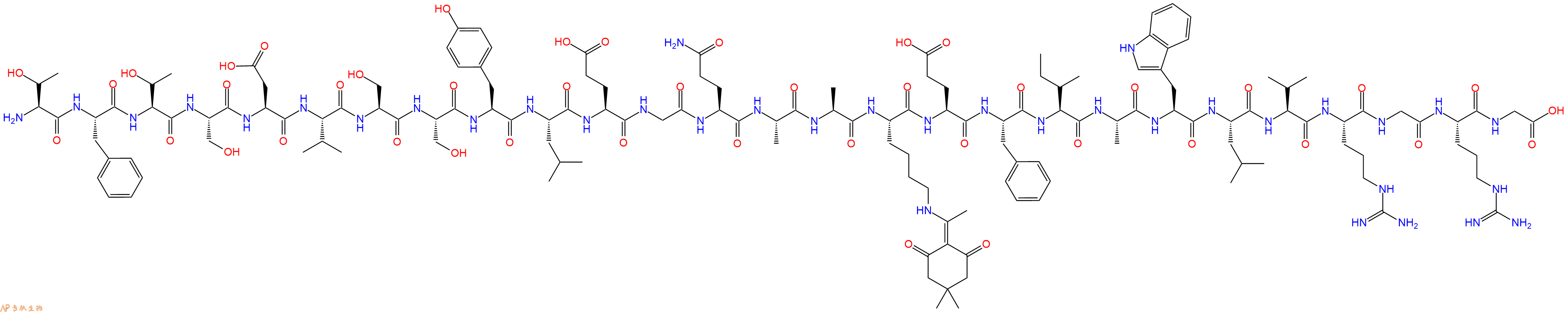 专肽生物产品H2N-Thr-Phe-Thr-Ser-Asp-Val-Ser-Ser-Tyr-Leu-Glu-Gly-Gln-Ala-Ala-Lys(Dde)-Glu-Phe-Ile-Ala-Trp-Leu-Val-Arg-Gly-Arg-Gly-OH