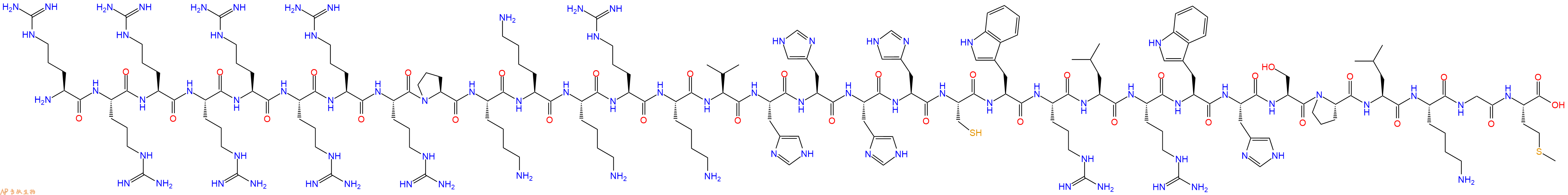 专肽生物产品H2N-Arg-Arg-Arg-Arg-Arg-Arg-Arg-Arg-Pro-Lys-Lys-Lys-Arg-Lys-Val-His-His-His-His-Cys-Trp-Arg-Leu-Arg-Trp-His-Ser-Pro-Leu-Lys-Gly-Met-OH