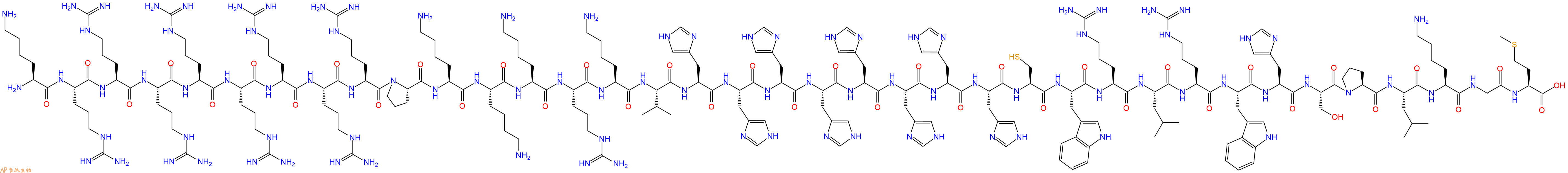 专肽生物产品H2N-Lys-Arg-Arg-Arg-Arg-Arg-Arg-Arg-Arg-Pro-Lys-Lys-Lys-Arg-Lys-Val-His-His-His-His-His-His-His-His-Cys-Trp-Arg-Leu-Arg-Trp-His-Ser-Pro-Leu-Lys-Gly-Met-OH