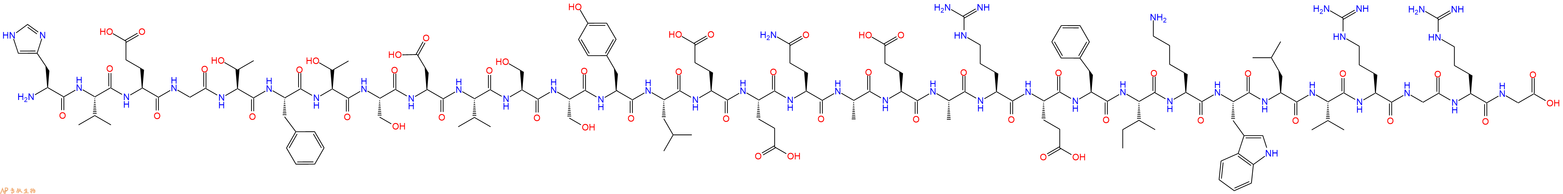 专肽生物产品H2N-His-Val-Glu-Gly-Thr-Phe-Thr-Ser-Asp-Val-Ser-Ser-Tyr-Leu-Glu-Glu-Gln-Ala-Glu-Ala-Arg-Glu-Phe-Ile-Lys-Trp-Leu-Val-Arg-Gly-Arg-Gly-OH