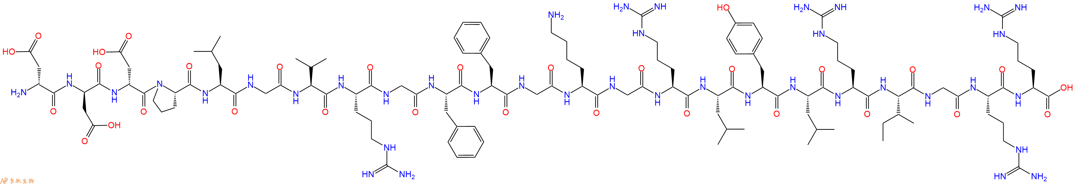 专肽生物产品H2N-DAsp-DAsp-DAsp-Pro-Leu-Gly-Val-Arg-Gly-Phe-Phe-Gly-Lys-Gly-Arg-Leu-Tyr-Leu-Arg-Ile-Gly-Arg-Arg-OH