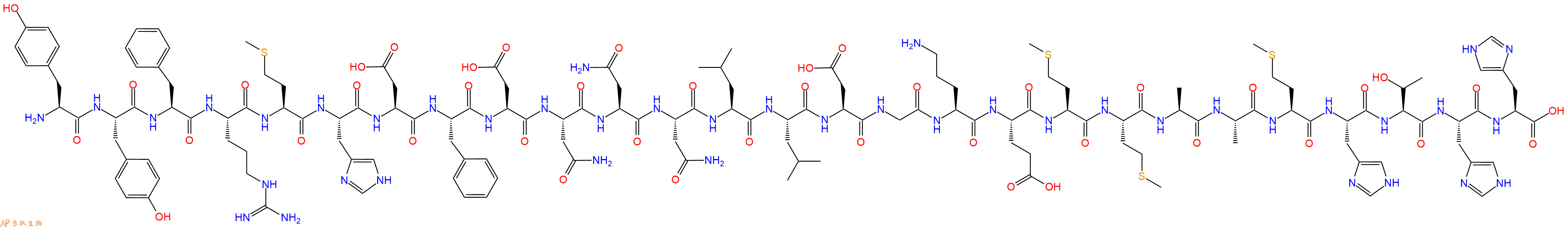 专肽生物产品H2N-Tyr-Tyr-Phe-Arg-Met-His-Asp-Phe-Asp-Asn-Asn-Asn-Leu-Leu-Asp-Gly-Orn-Glu-Met-Met-Ala-Ala-Met-His-Thr-His-His-OH