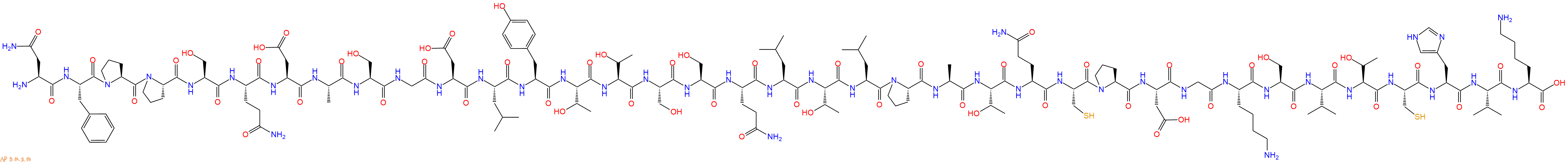 专肽生物产品H2N-Asn-Phe-Pro-Pro-Ser-Gln-Asp-Ala-Ser-Gly-Asp-Leu-Tyr-Thr-Thr-Ser-Ser-Gln-Leu-Thr-Leu-Pro-Ala-Thr-Gln-Cys-Pro-Asp-Gly-Lys-Ser-Val-Thr-Cys-His-Val-Lys-OH