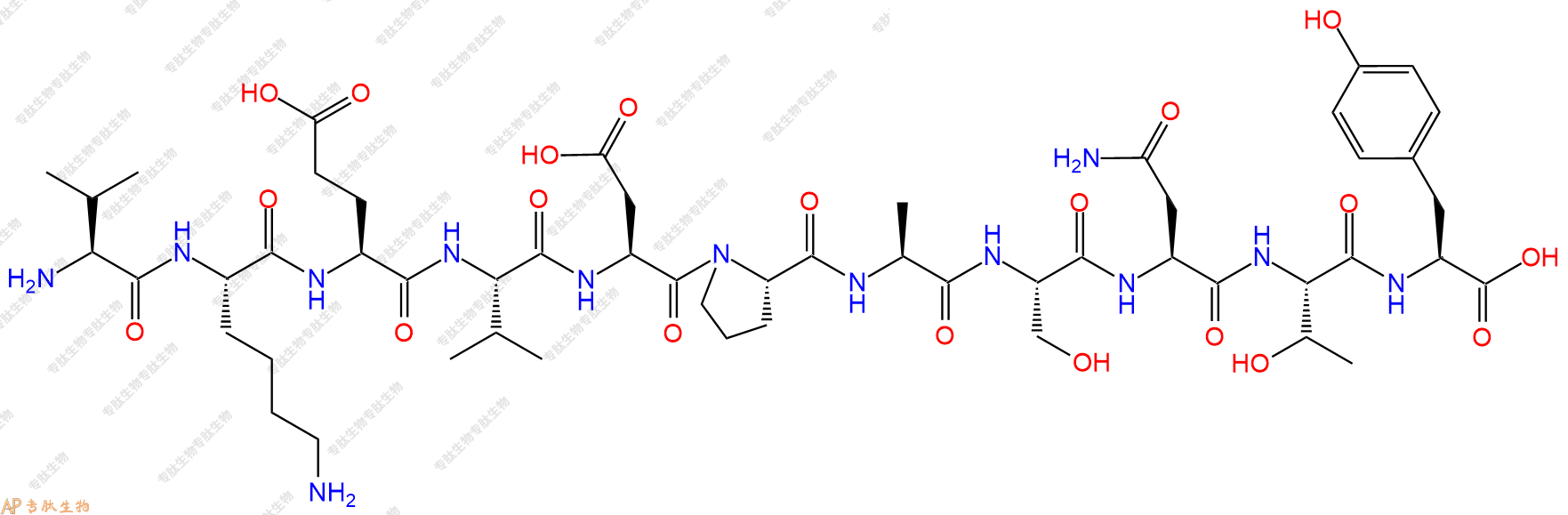 专肽生物产品H2N-Val-Lys-Glu-Val-Asp-Pro-Ala-Ser-Asn-Thr-Tyr-OH