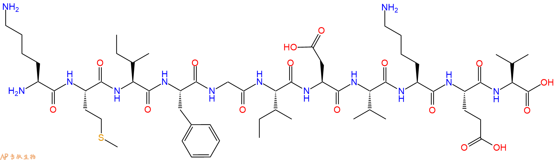 专肽生物产品H2N-Lys-Met-Ile-Phe-Gly-Ile-Asp-Val-Lys-Glu-Val-OH