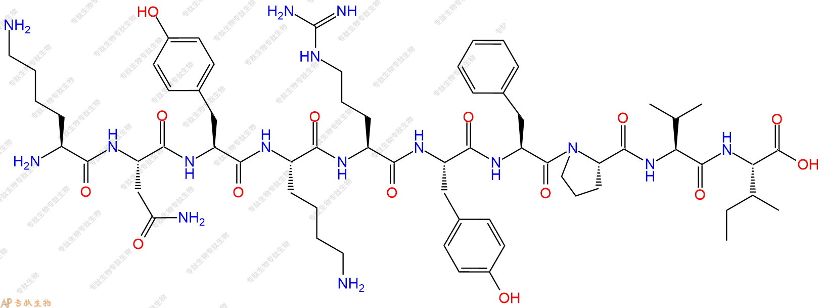 专肽生物产品H2N-Lys-Asn-Tyr-Lys-Arg-Tyr-Phe-Pro-Val-Ile-OH