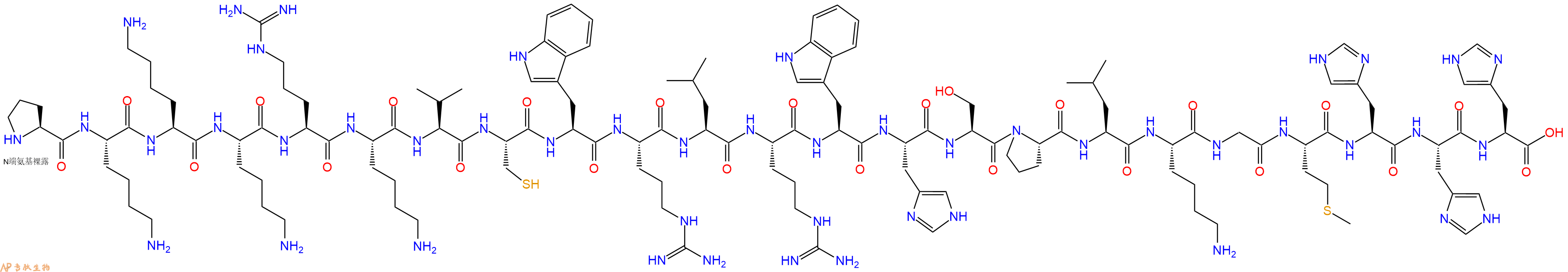 专肽生物产品H2N-Pro-Lys-Lys-Lys-Arg-Lys-Val-Cys-Trp-Arg-Leu-Arg-Trp-His-Ser-Pro-Leu-Lys-Gly-Met-His-His-His-OH