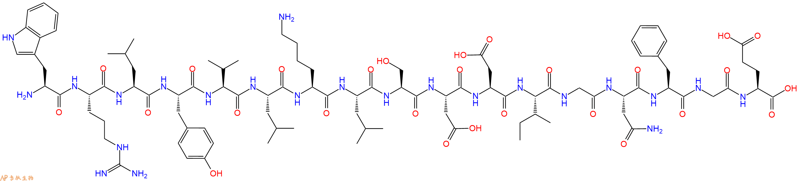 专肽生物产品H2N-Trp-Arg-Leu-Tyr-Val-Leu-Lys-Leu-Ser-Asp-Asp-Ile-Gly-Asn-Phe-Gly-Glu-OH
