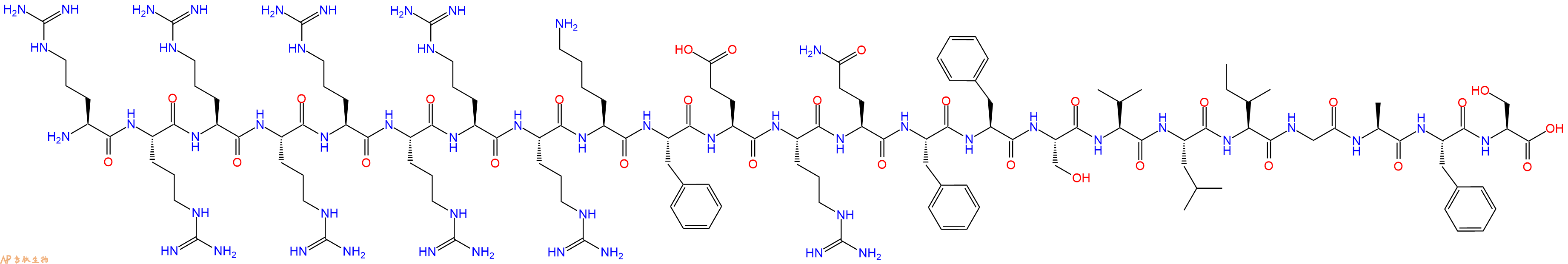 专肽生物产品H2N-Arg-Arg-Arg-Arg-Arg-Arg-Arg-Arg-Lys-Phe-Glu-Arg-Gln-Phe-Phe-Ser-Val-Leu-Ile-Gly-Ala-Phe-Ser-OH
